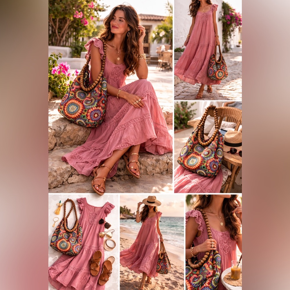 J for Justify Rose Boho Maxi Dress with Lace Details Size: XL - Picture 7 of 7